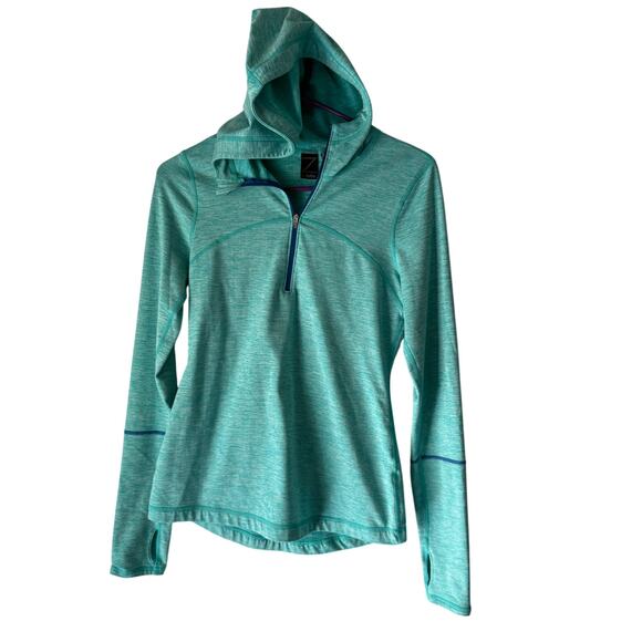Zella XS Aqua Blue Active Hoodie‎ Pullover 1/2 Zip Long Sleeve Thumbholes - Picture 1 of 8